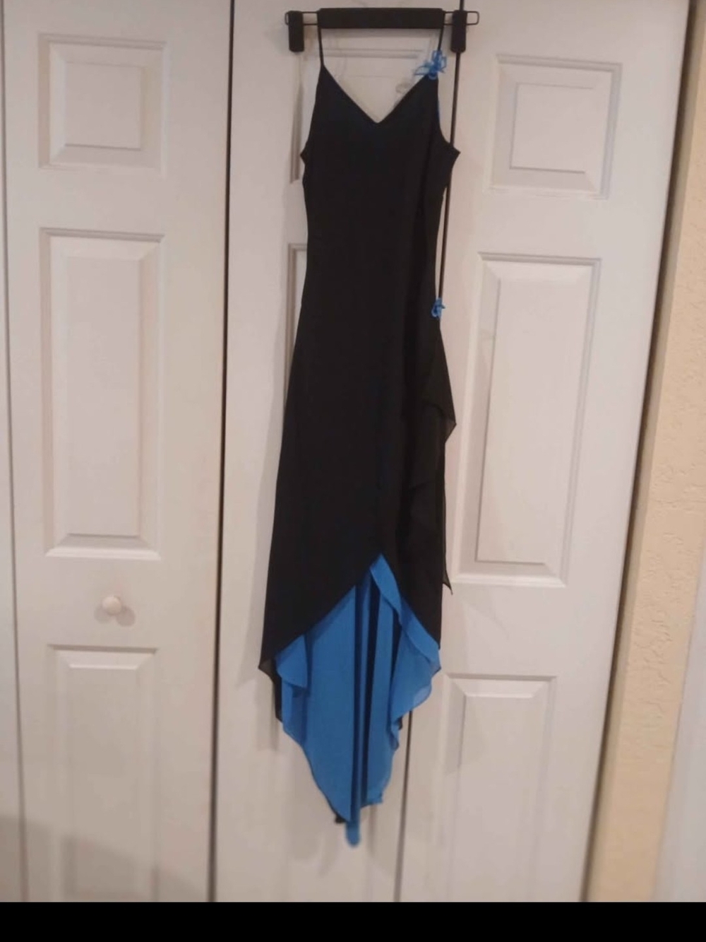 Zum Zum by Niki Livas Black and Blue High-Low Slip Dress